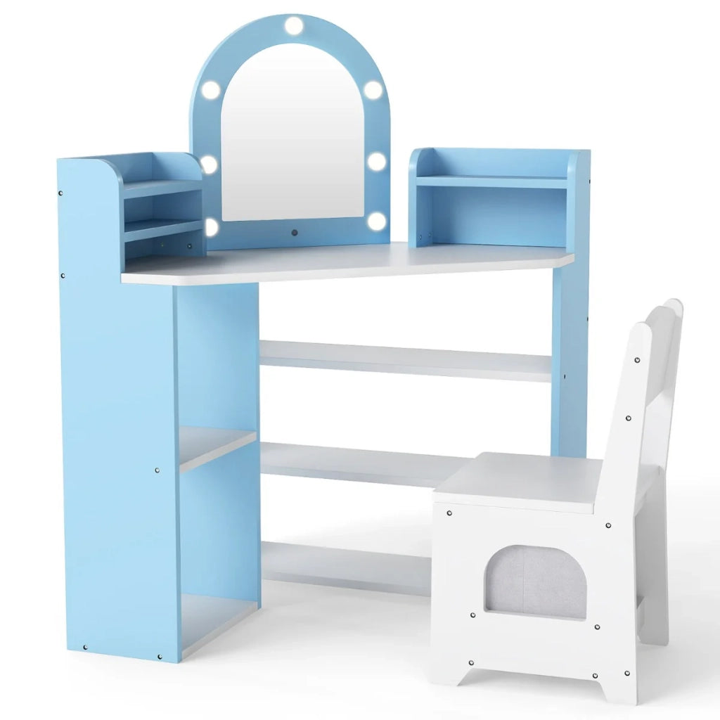 Tavolo da toeletta angolare per bambini 93,5 x 60,5 x 100 cm con specchio illuminato pratico contenitore design moderno in MDF bianco 20_0017005