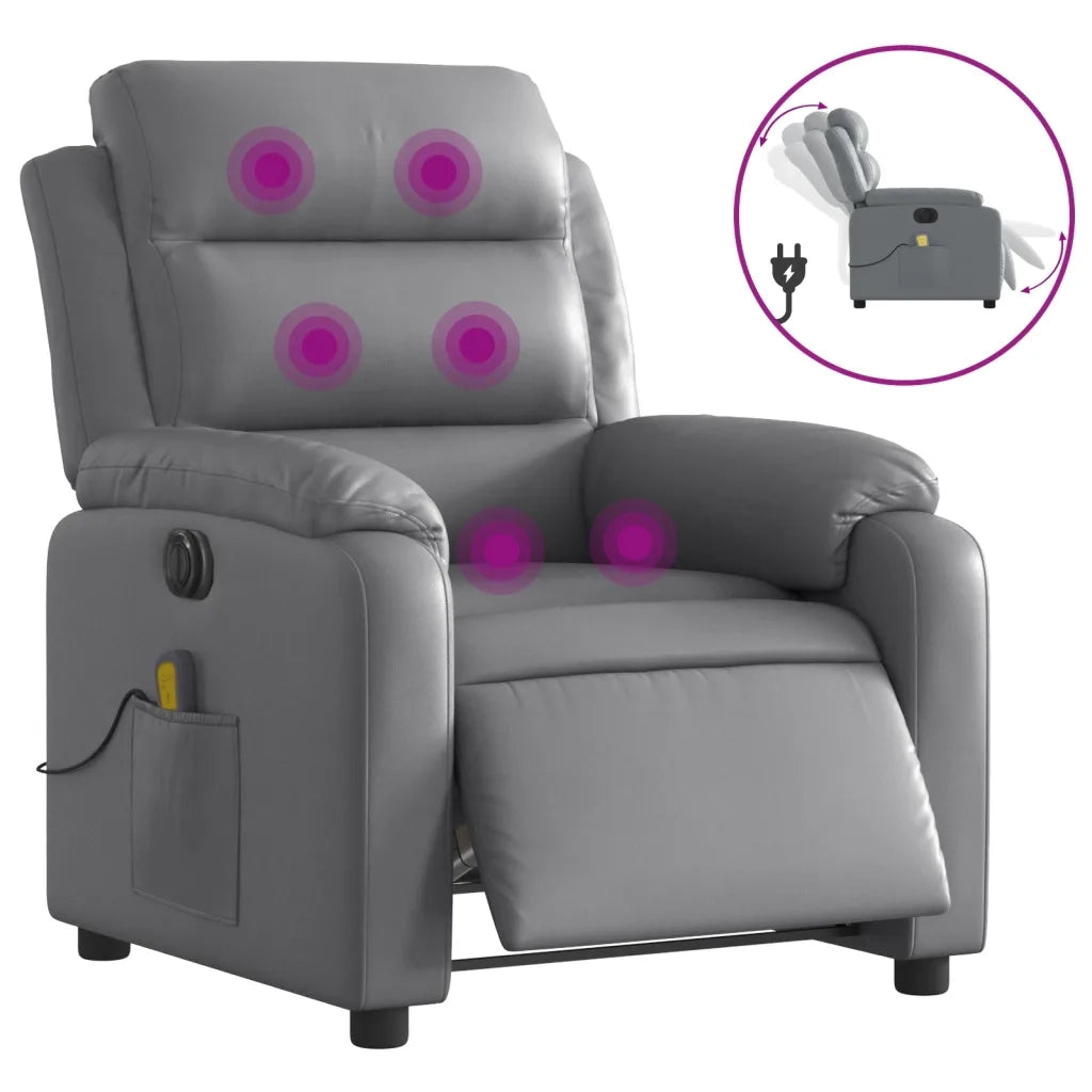Poltrona Massaggiante Elettrica Reclinabile Grigio Similpellecod mxl 85086