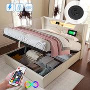 Letto matrimoniale 160x200 con LED, USB-C e contenitore