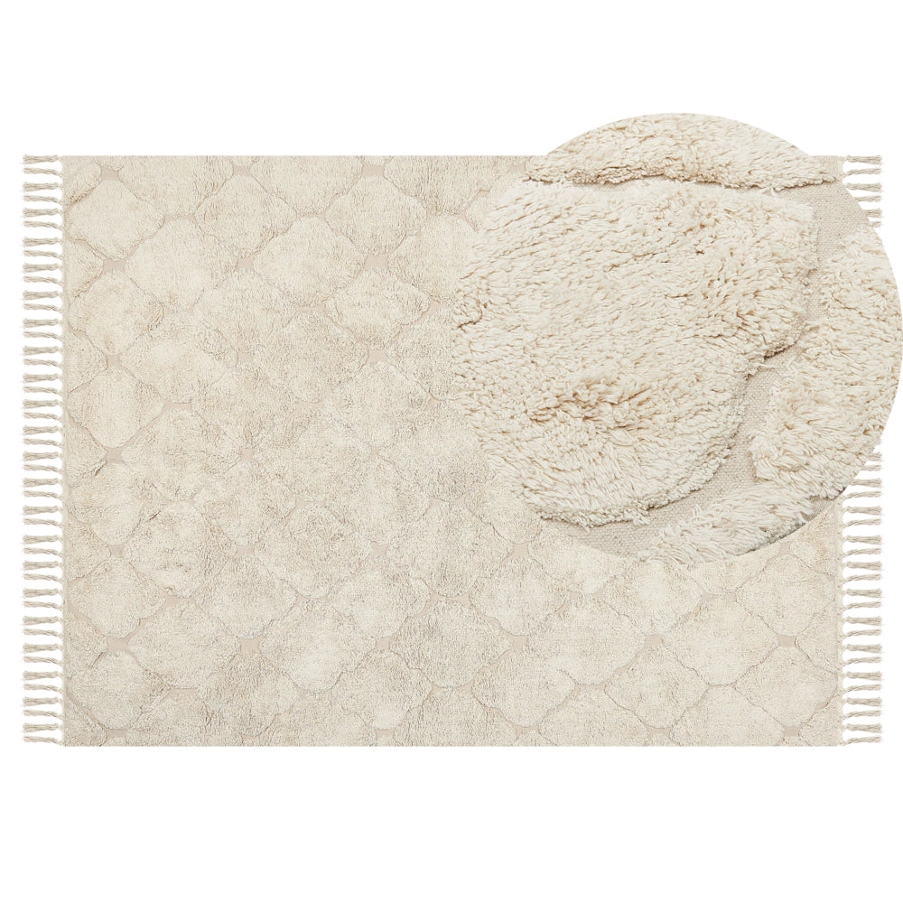 Tappeto in cotone beige 140 x 200 cm minimalista trapuntato a pelo lungo motivo geometrico soggiorno camera da letto