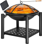 Deuba Braciere Rotondo Ø 55cm Attizzatoio Parascintille Ripiano Portaoggetti Camino Giardino Stufa