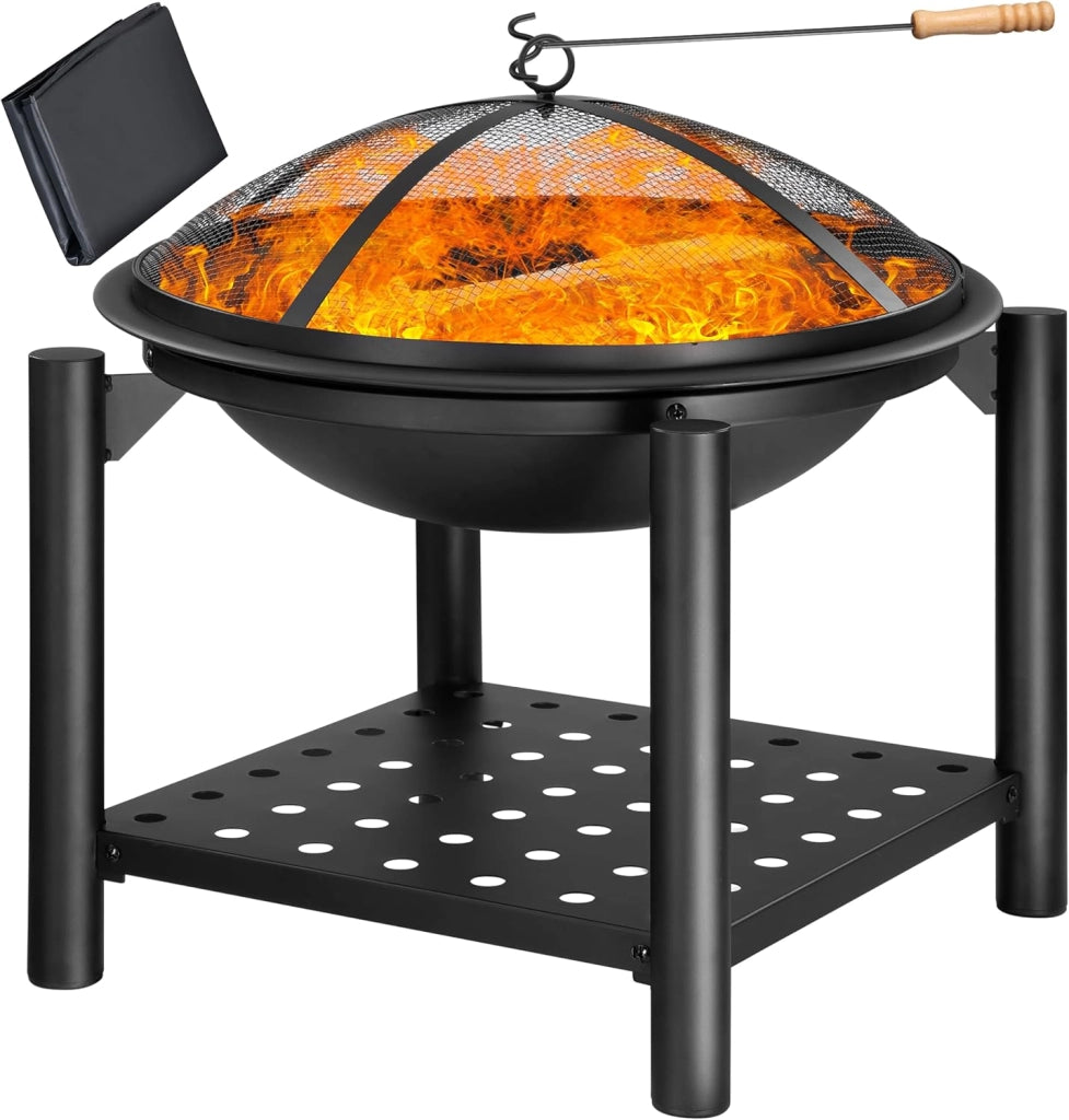 Deuba Braciere Rotondo Ø 55cm Attizzatoio Parascintille Ripiano Portaoggetti Camino Giardino Stufa
