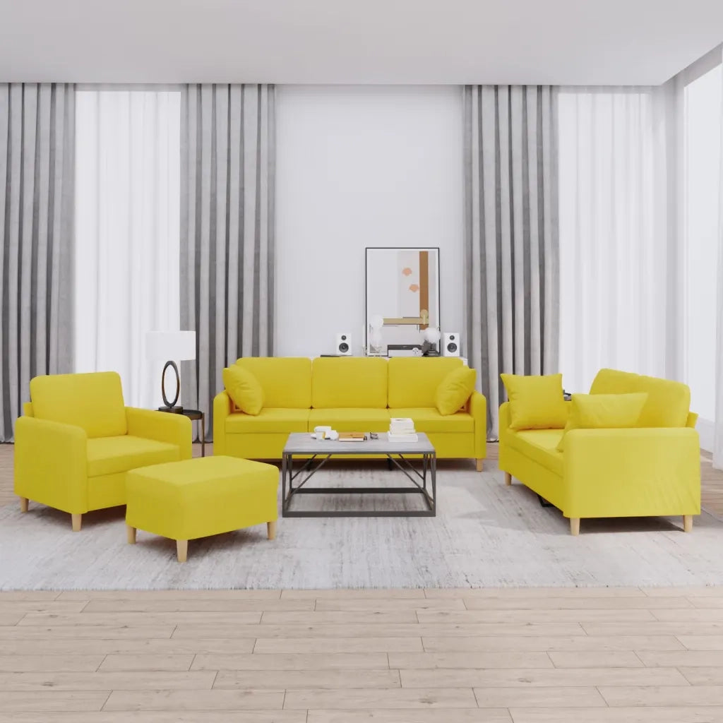 Set di Divani 4 pz con Cuscini Giallo Chiaro in Tessuto