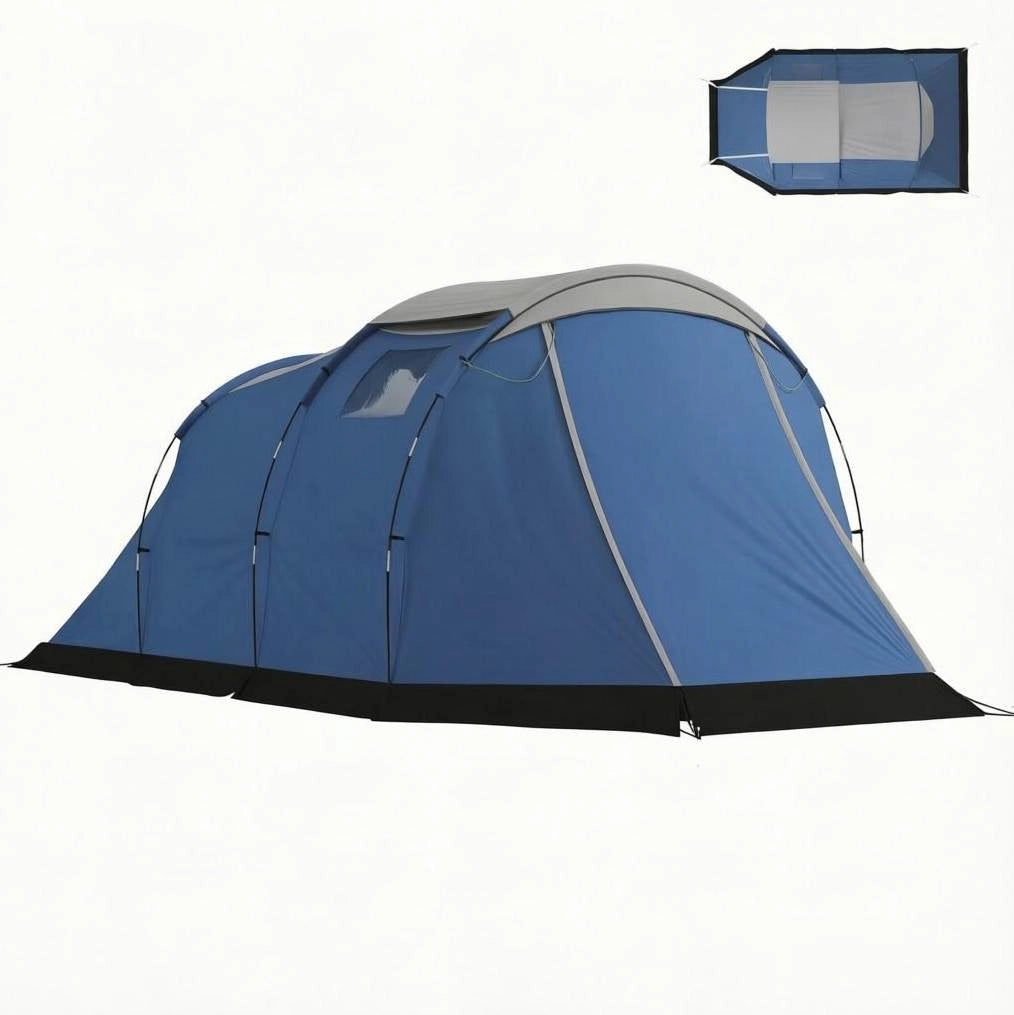 Tenda da campeggio a tunnel 3-4 persone con doppio telo impermeabile 3000 mm blu