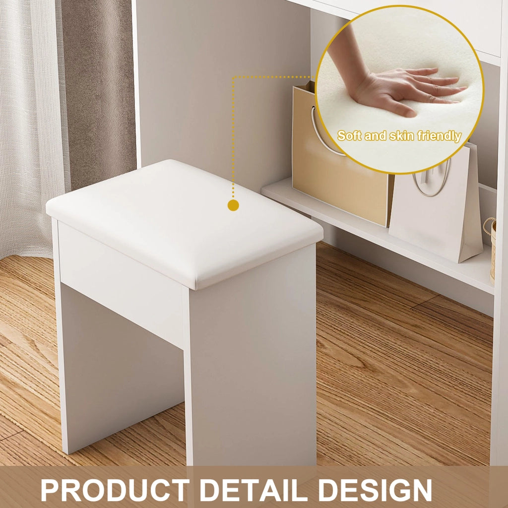 Toeletta con 4 cassetti; specchio LED; presa integrata e porta phon per camera da letto; 80×40×137 cm