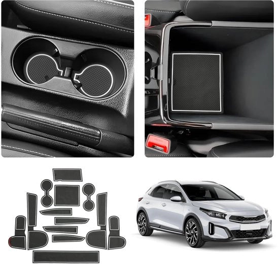 Compatibile con Kia Ceed/Proceed/XCeed GT 2018-2024 (Cambio manuale a 6 velocità)  Mattonelle antislip in gomma Mattonelle mignonette Borsa per bicchiere Supporto console Portaoggetti Mattonella antislip (Bianca)