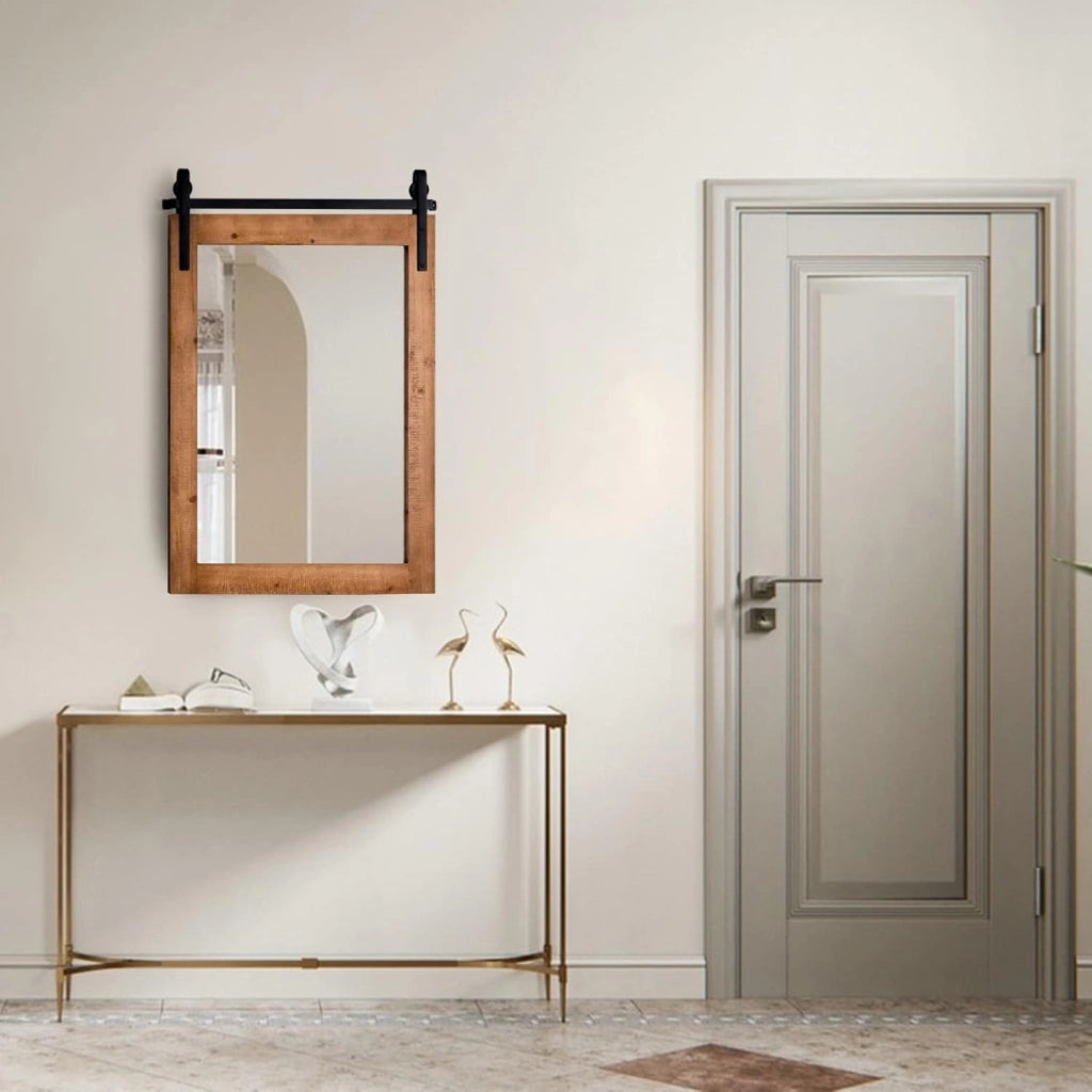 Specchio da Parete 76,5 x 56 cm, Specchio Rettangolare con Cornice in Legno e Staffa in Metallo, Specchio da Bagno Corridoio Soggiorno, Bianco (Marrone)