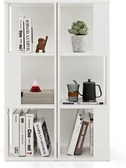 Libreria in Legno a 3 Livelli, Scaffale Espositivo con 6 Scomparti, Scaffale Multifunzionale per Soggiorno Studio Ufficio, 33x33x100,5cm (Bianco)