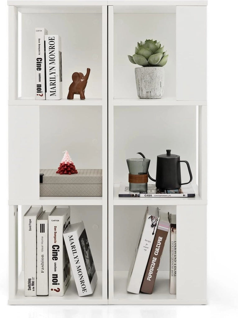 Libreria in Legno a 3 Livelli, Scaffale Espositivo con 6 Scomparti, Scaffale Multifunzionale per Soggiorno Studio Ufficio, 33x33x100,5cm (Bianco)