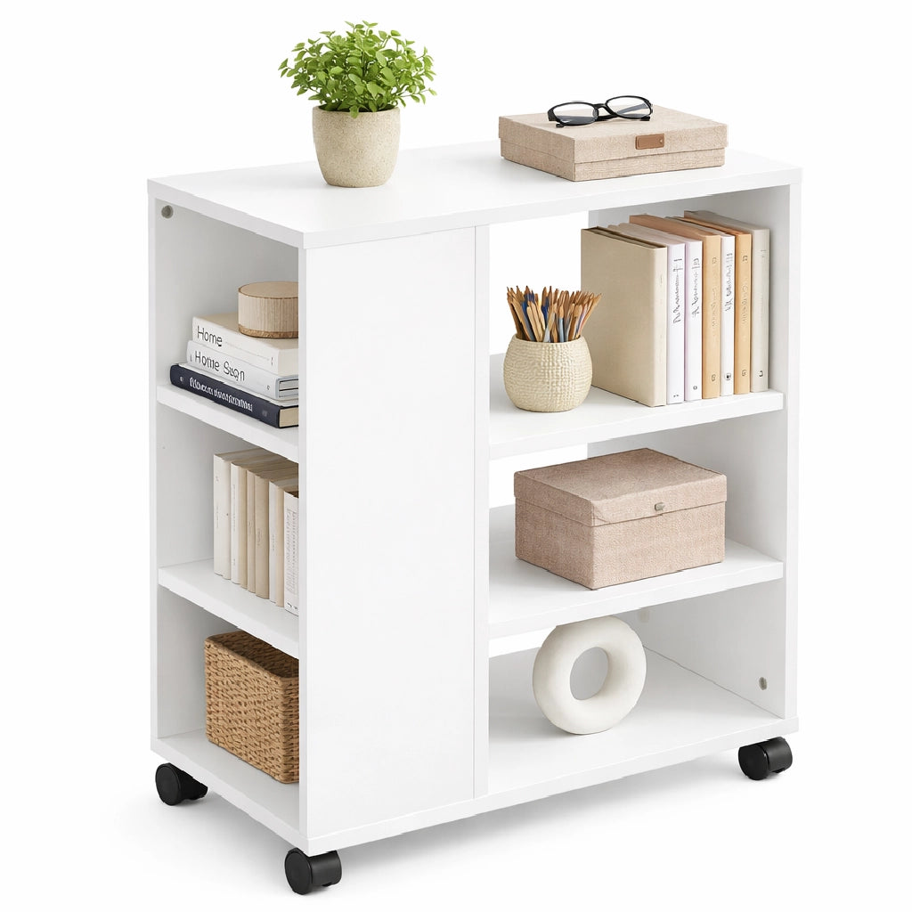 Tavolino Divano Libreria Moderno 3 Ripiani con 4 Ruote Legno Mdf Bianco