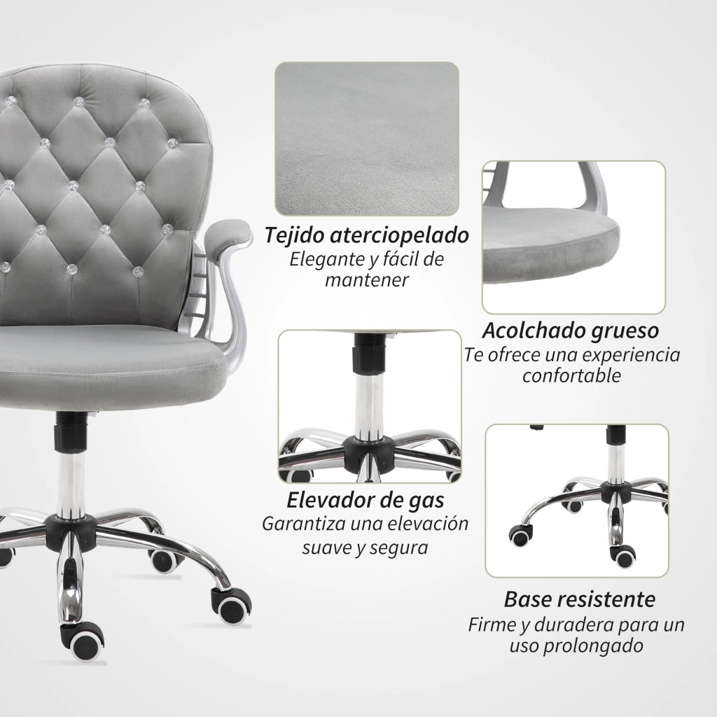 Sedia da ufficio in velluto con schienale e braccioli ¨C zephmum ¨C Grigio 60x60x93-103 cm