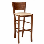 Sgabello alto bar lucy in legno noce scuro h 73 con seduta in ecopelle beige