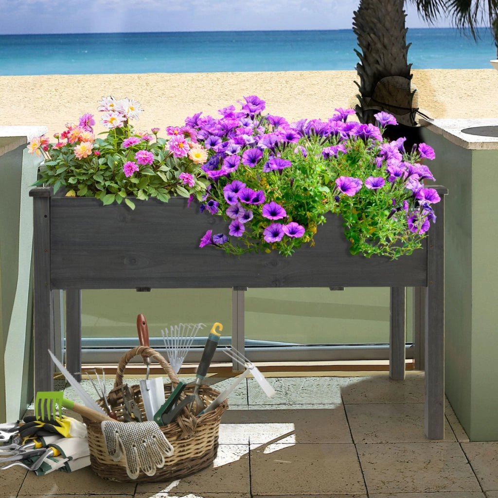 Fioriera rialzata in legno di abete per verdure con fori di drenaggio, Vaso per frutta fiori e verdure 125x59x76cm Grigio-Fioriere