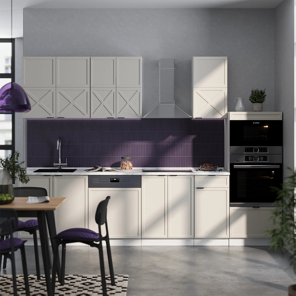 Vicco Cucina componibile Grigio/beige/bianco 300 cm con armadio alto, PL Antracite