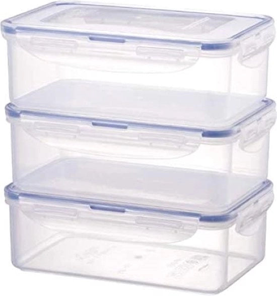 Set di contenitori per la conservazione 3 in 1, contenitori di stoccaggio trasparenti in plastica di alta qualità, BPA libera, impermeabile, rettangolari, 3 x 1 litro