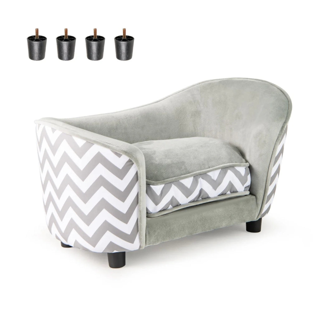 Divano letto per animali domestici 70 x 41 x 40 cm con cuscino ultra morbido e schienale curvo in velluto grigio 20_0009987