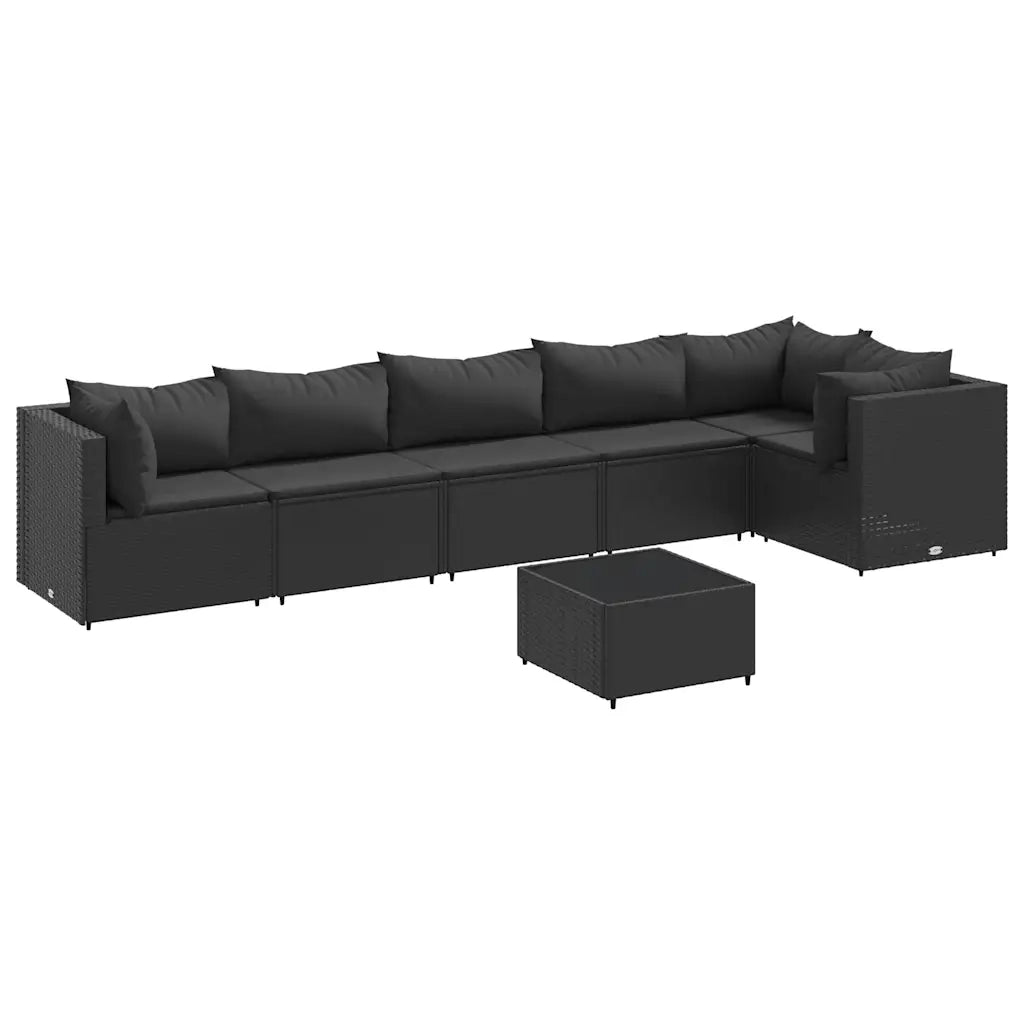 Set Salotto da Giardino con Cuscini 7pz Nero Polyrattan