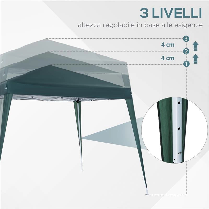 GAZEBO PIEGHEVOLE DA GIARDINO 3 X 3 M ACCIAIO E POLIESTERE VERDE