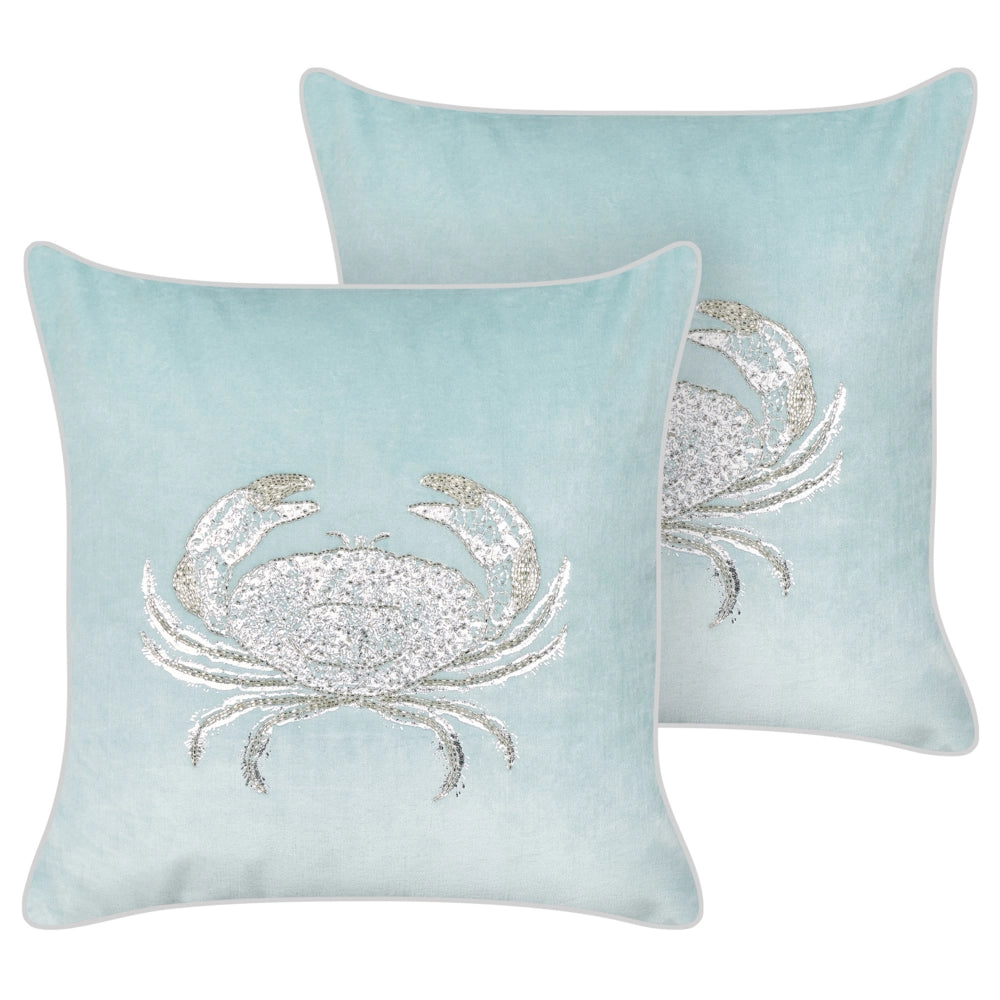 Set di 2 cuscini in velluto quadrato motivo granchio marino blu accessorio soggiorno camera da letto