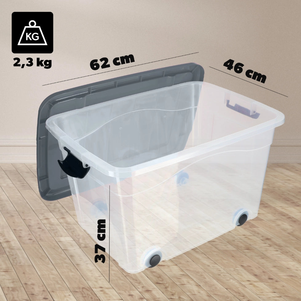 Contenitore per giocattoli KADAX, grande scatola con ruote, in plastica, grande 60 litri