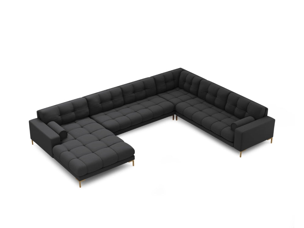 Cosmopolitan Design - Divano panoramico destro "Bali" 7 posti in tessuto strutturato grigio scuro 