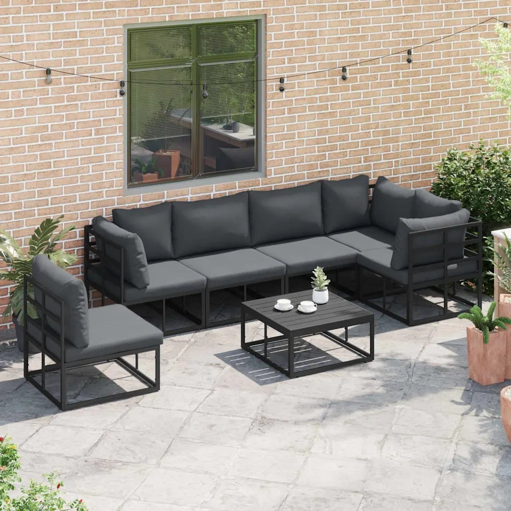 vidaXL Set Divano da Giardino con cuscino 6 pcs Nero Alluminio