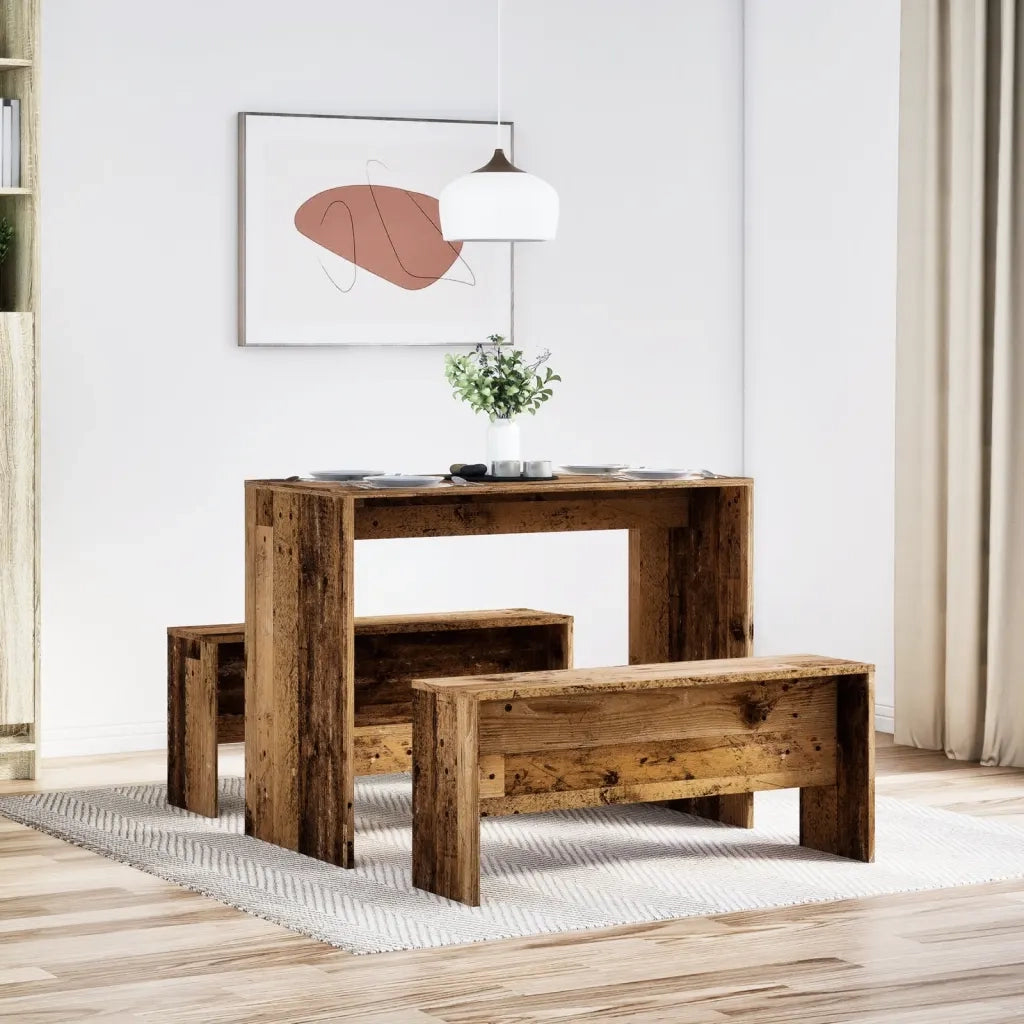 vidaXL Set Tavolo da Pranzo e Panche 3 pz Legno Antico in Truciolato