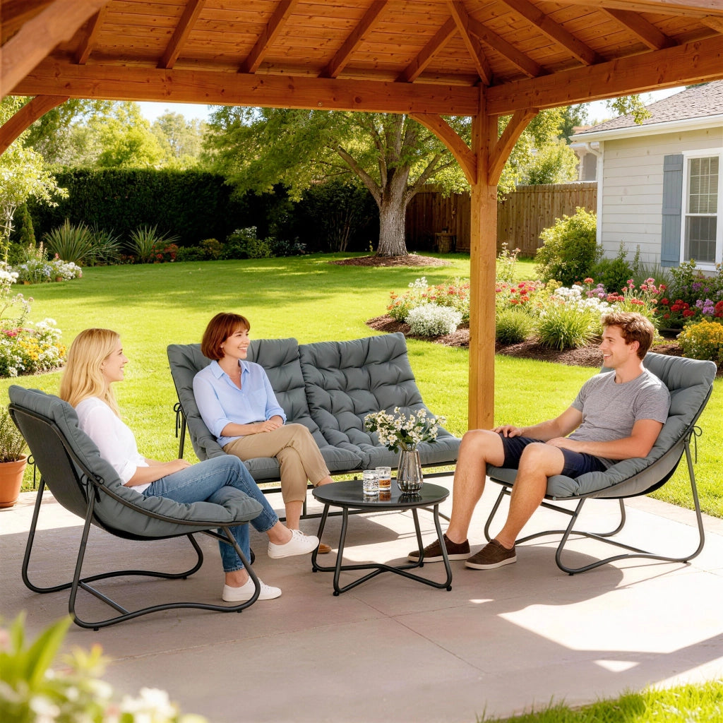 Set Giardino 4 Pezzi con Cuscini ¨C zephmum ¨C Grigio Acciaio Textilene