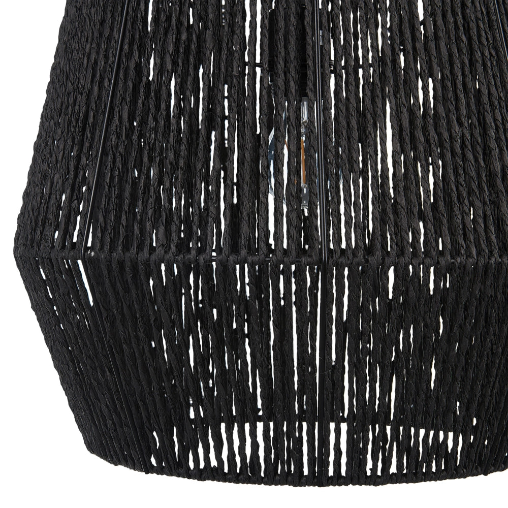 Lampada a sospensione corda carta nero 127 cm paralume materiale naturale boho
