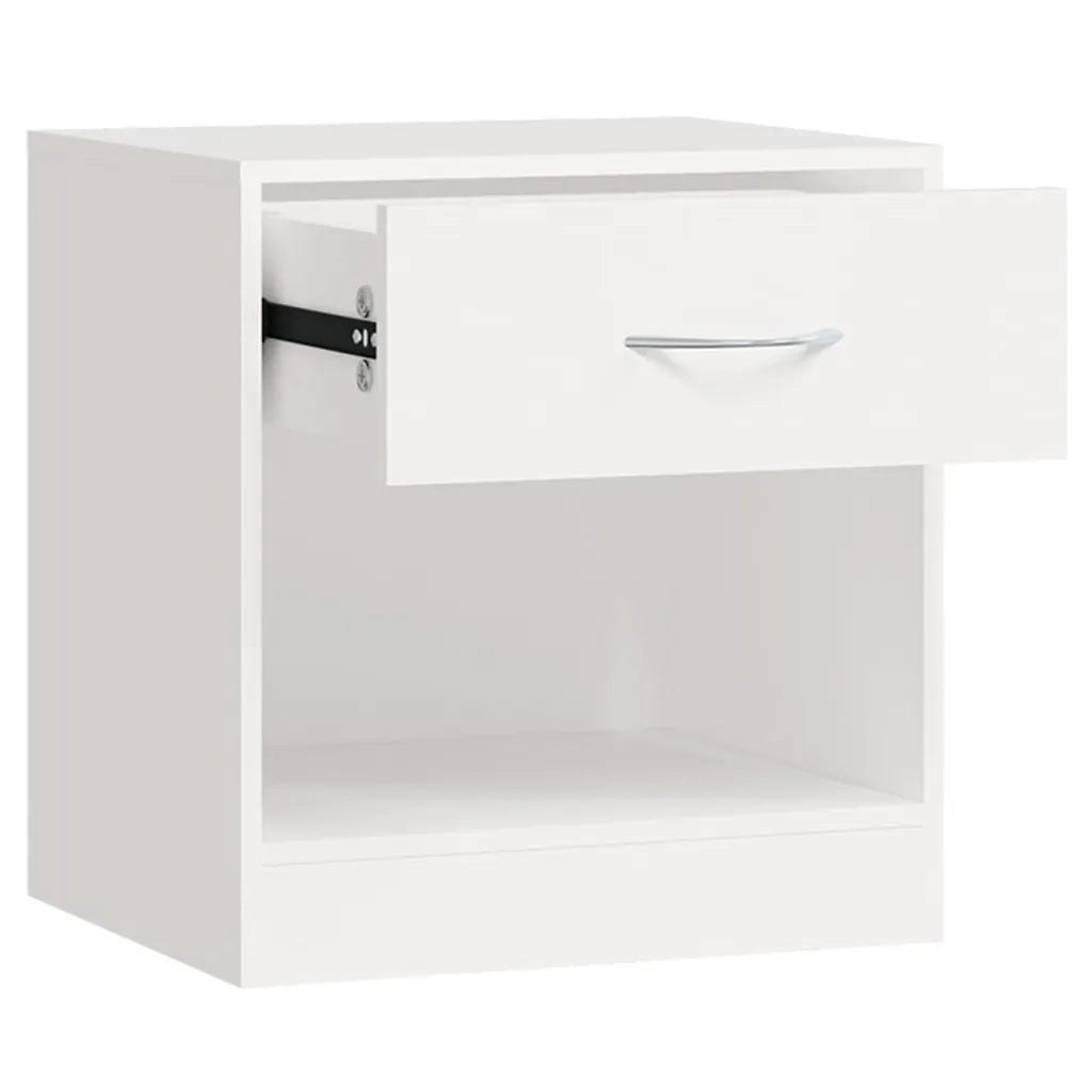 Comodini 2 pz con Cassetto-Set di 2 Tavolino da notte Bianchi