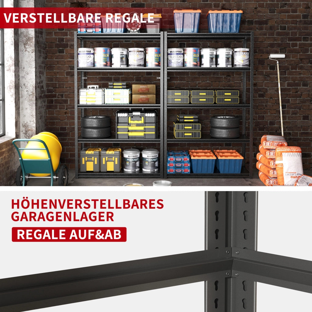 SCAFFALE H198x120x45,7 cm In Metallo Nero con Ripiani Regolabili
