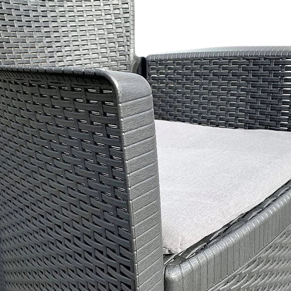 Trade Shop - Set Salotto Con Tavolino 2 Poltrone Antracite Effetto Rattan Con Cuscini Giardino 591042 -