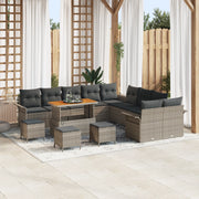 Set di Divani da Giardino  14 Pezzi con Cuscini Grigio Rattan Poliolefine Acacia