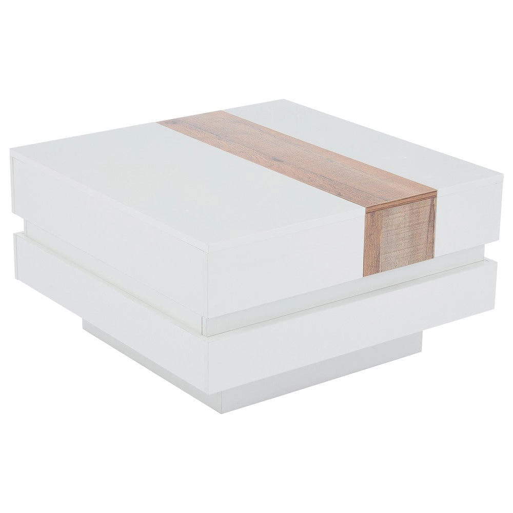 Tavolino da Salotto Quadrato con Ripiano e Vano Contenitore ¨C MINIMAL ¨C Bianco Lucido, 70x70x39