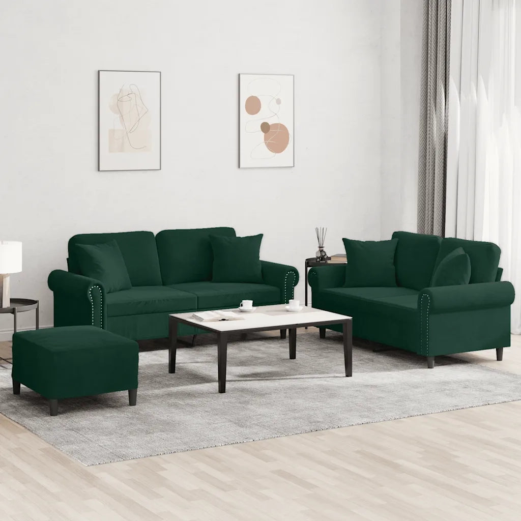 Set di Divani 3 pz con Cuscini Verde Scuro in Velluto 3202242