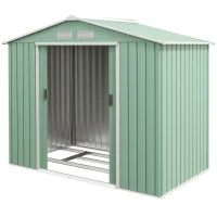 Casetta da Giardino in Lamiera di Acciaio con Porte Scorrevoli, 213x130x185cm, Verde Chiaro