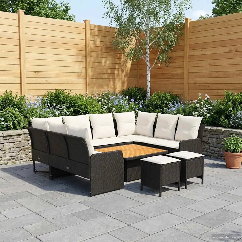 Set di Mobili con cuscino 8 pcs Nero e Crema Rattan in PE