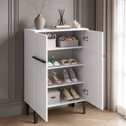 Scarpiera moderna con doppie ante e ripiani regolabili 95 x 60 x 34;5 cm; bianco e nero