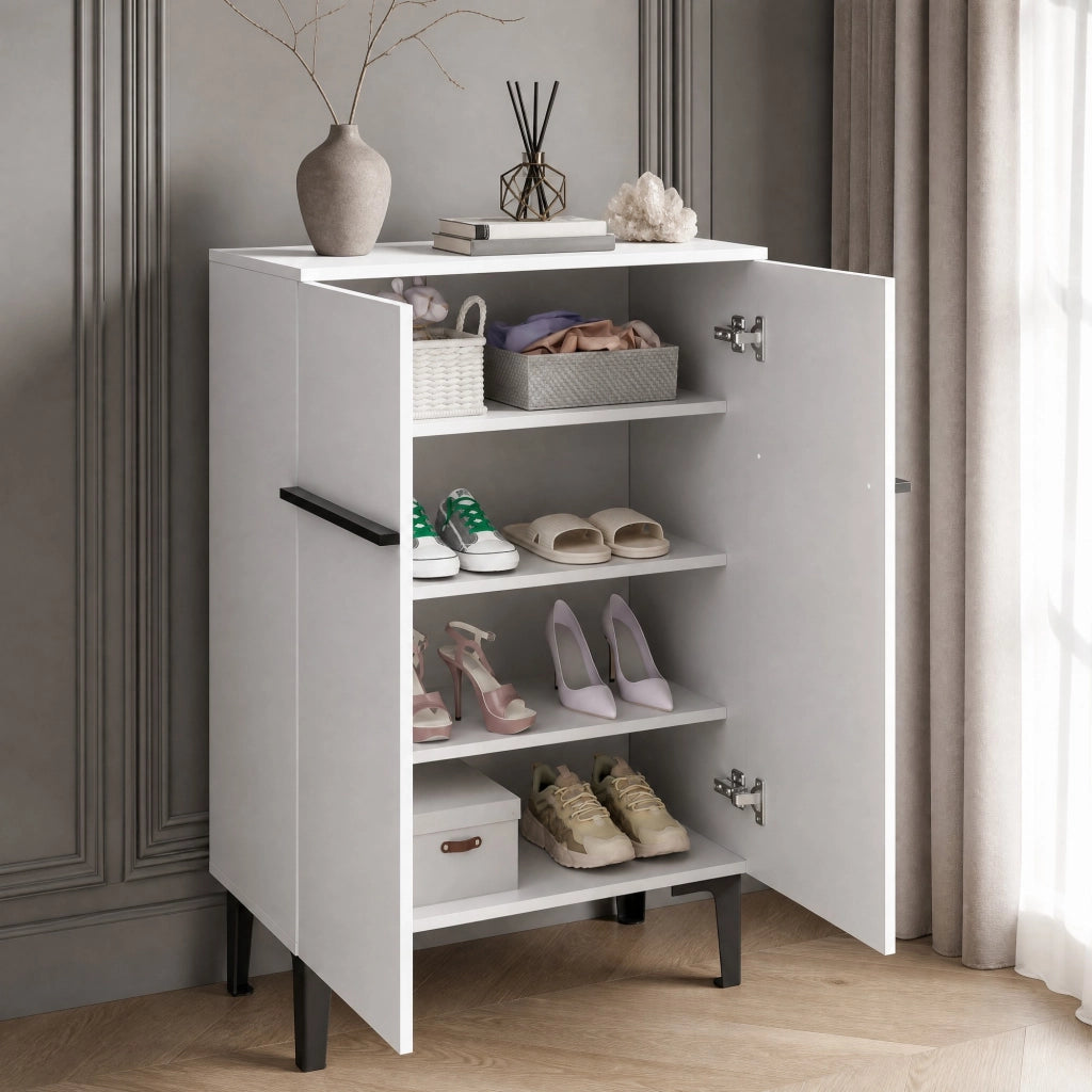 Scarpiera moderna con doppie ante e ripiani regolabili 95 x 60 x 34;5 cm; bianco e nero