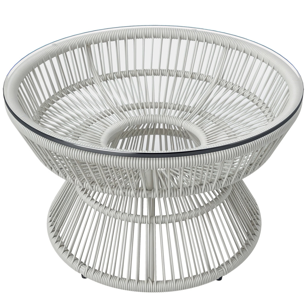 Tavolino da giardino rotondo ¨C zephmum ¨C in resina effetto rattan con piano in vetro temperato ?60x37 cm