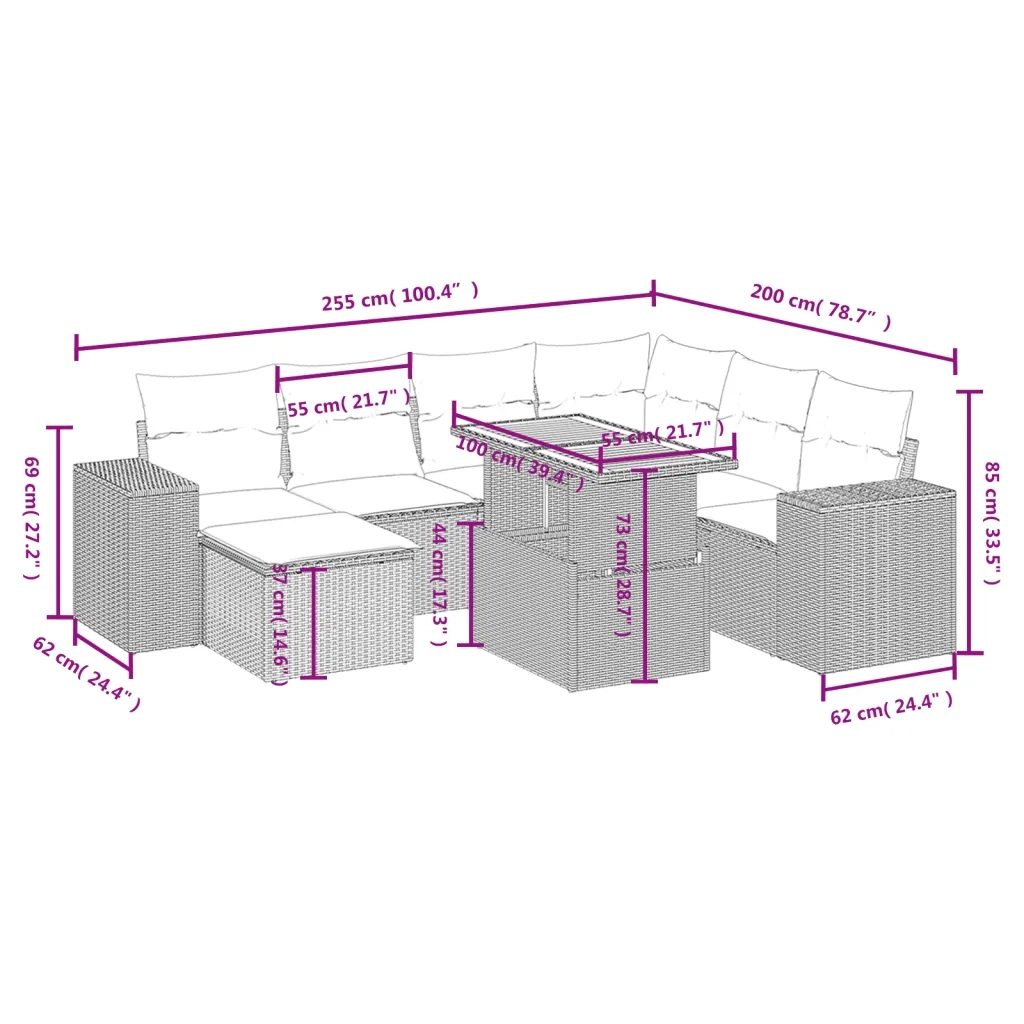 Set Divano da Giardino 8 pz con Cuscini Grigio in Polyrattan 3272754