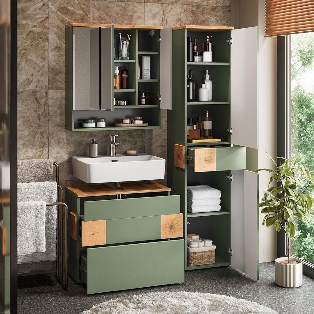 Vicco Set di mobili da bagno Verde/Artigianale 3 parti