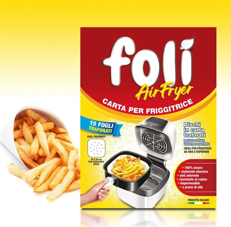 FOLI CARTA PER FRIGGITRICE AD ARIA 15PZ 20X20CM