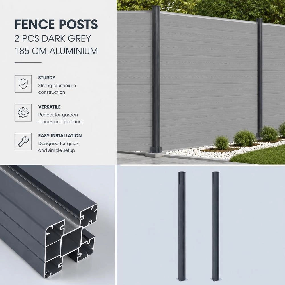Fence Posts, 2 Pieces, Dark Grey, 185 Cm, Aluminium