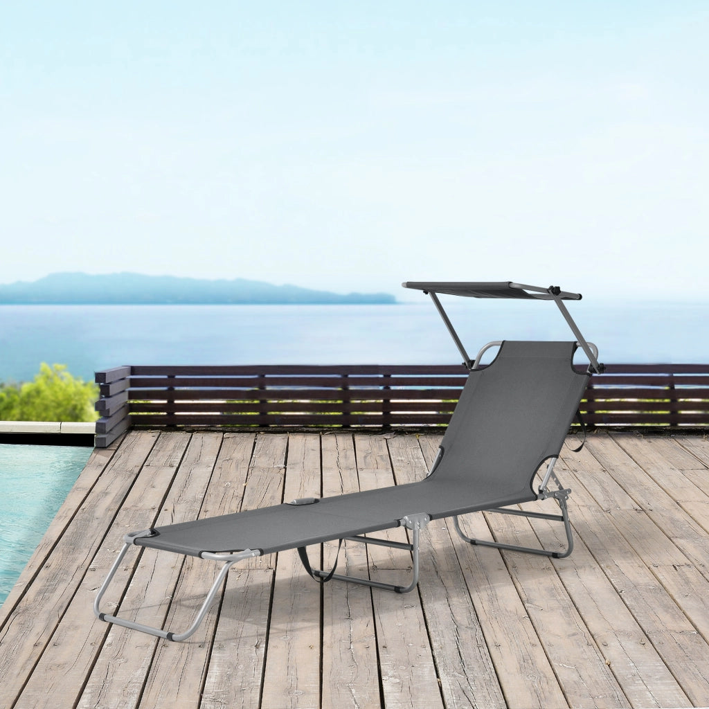 Set di 2 Lettini Prendisole Argozelo Pieghevoli con Tettuccio Parasole Regolabile - Grigio Scuro casa.pro