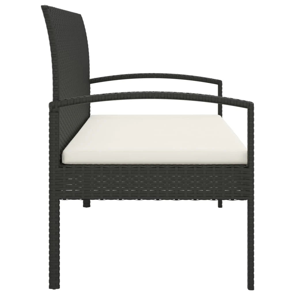 Panchina da giardino arredo esterno per patio terrazzo con cuscino nero 105 cm resina intrecciata 02_0011519
