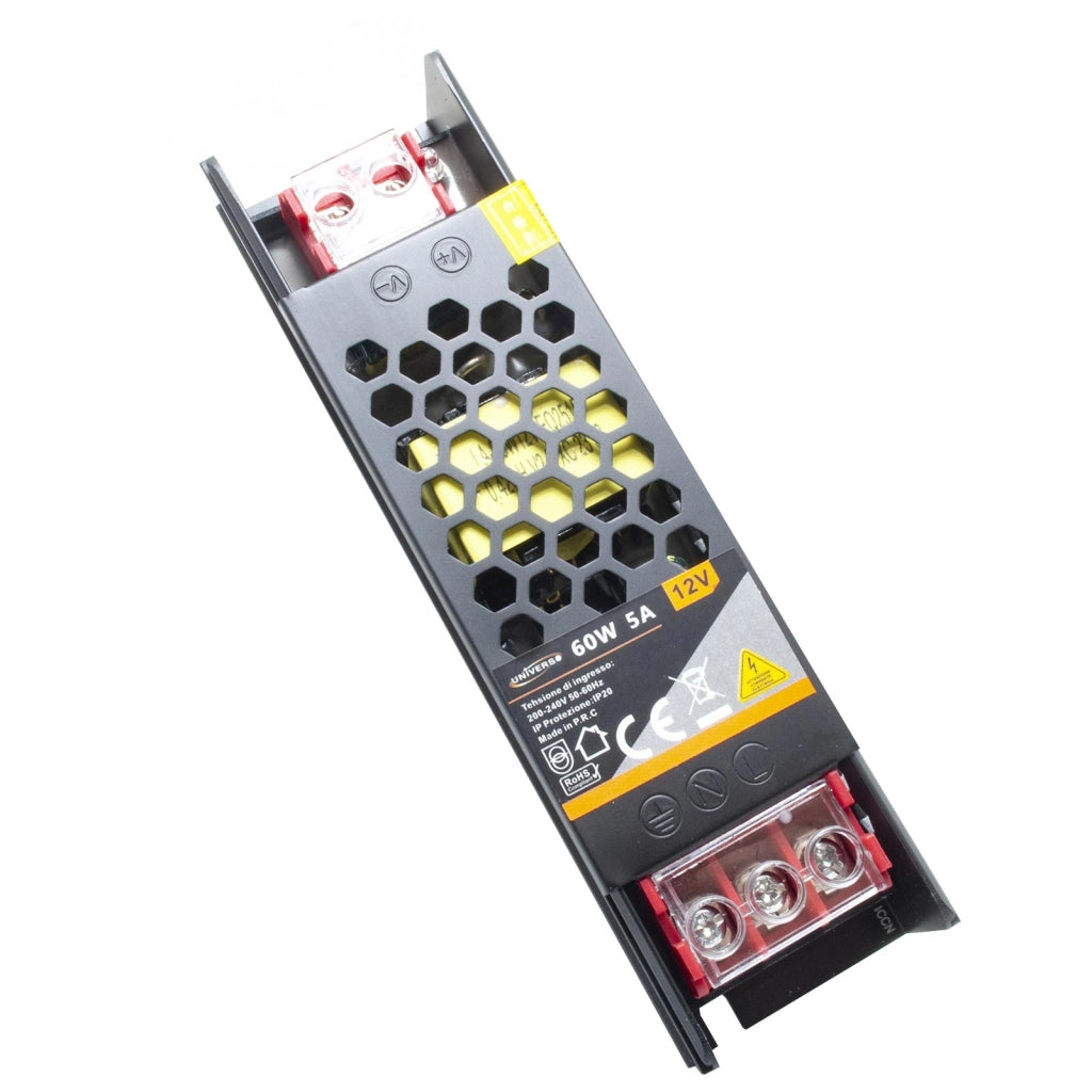 Alimentatore slim 60W trasformatore da 230V a 12V 5A strisce luci LED telecamere