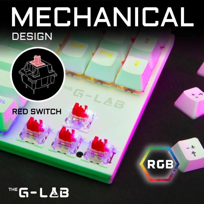 Tastiera meccanica da gioco combinata TKL + mouse - THE G-LAB - COMBO MERCURY W - Bianca