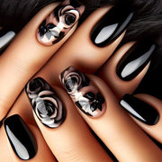 24 Rose pressate a chiodo di lunghezza media con finitura lucida in acrilico con colla a gel per donne e ragazze confezione