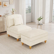 Divano in chenille con gonna rimovibile e cuscino mobile; bianco